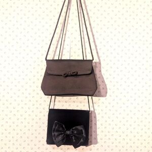 🤎 🖤 Vintage Walborg Brown Satin Bow Purse Comb Mirror + Black Velvet Purse